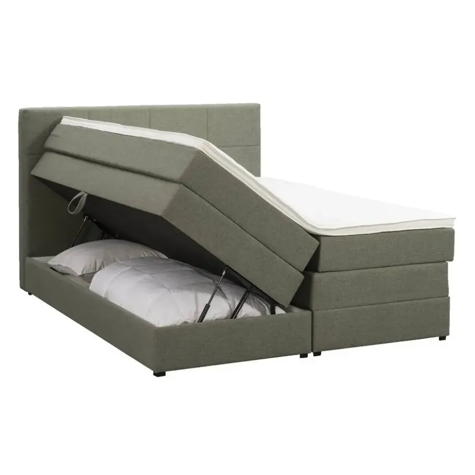 Boxspring met opbergruimte Liv geblokt - groen - 140x200 cm