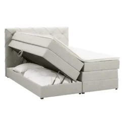 Boxspring met opbergruimte Liv geruit - ecru - 140x200 cm