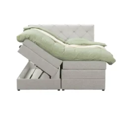 Boxspring met opbergruimte Liv geruit - ecru - 140x200 cm