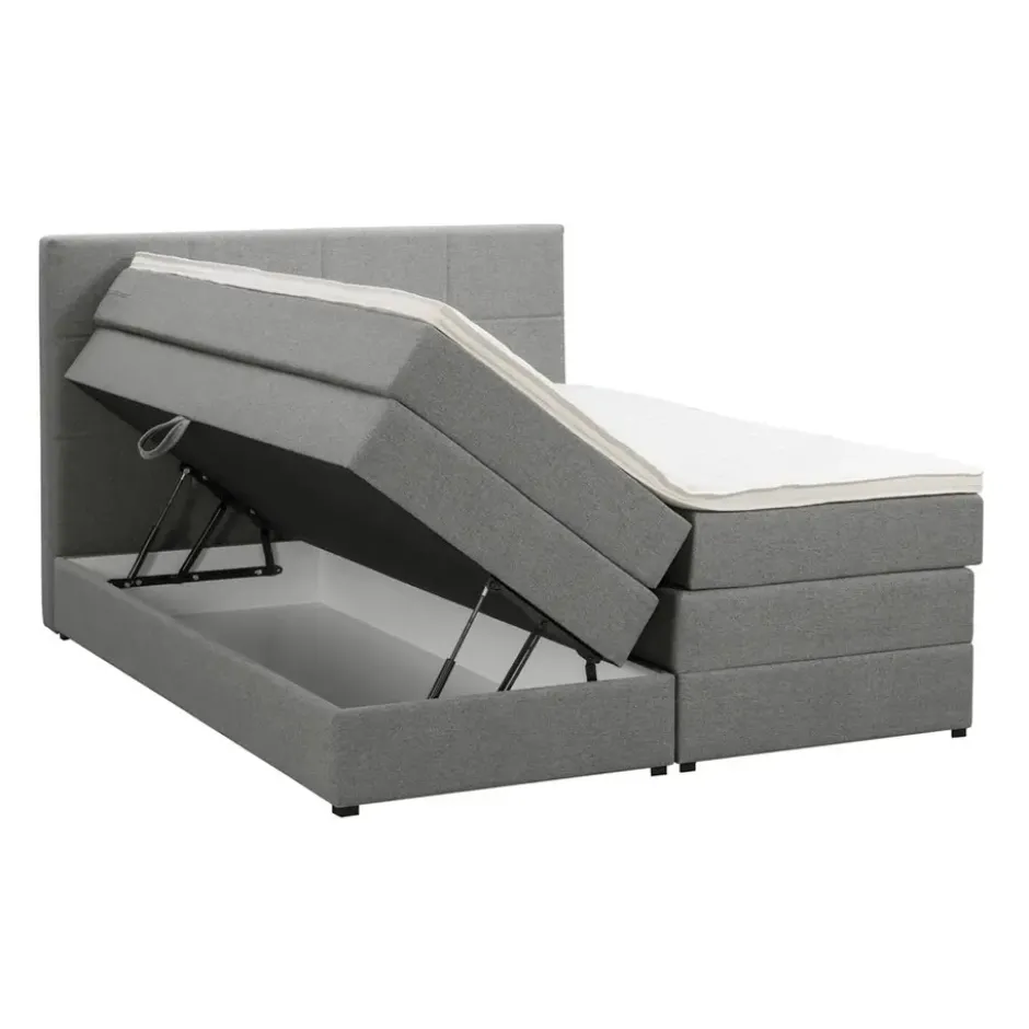 Boxspring met opbergruimte Liv geblokt - lichtgrijs - 160x200 cm