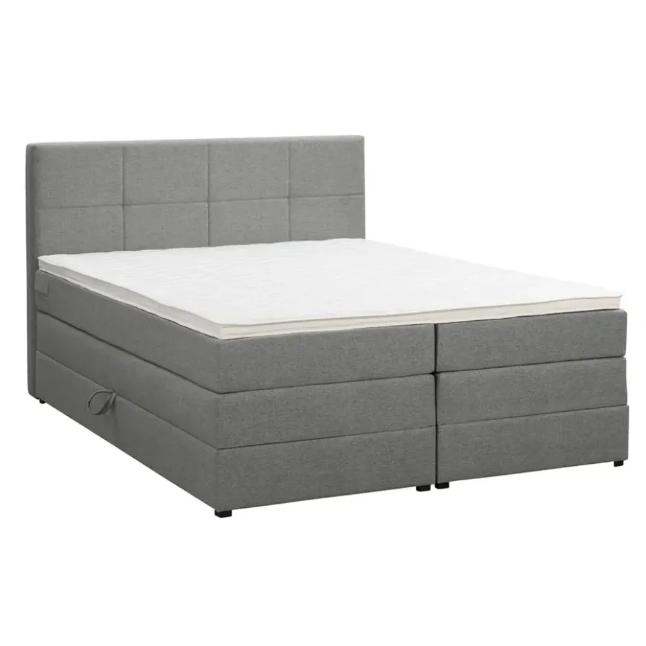 Boxspring met opbergruimte Liv geblokt - lichtgrijs - 160x200 cm