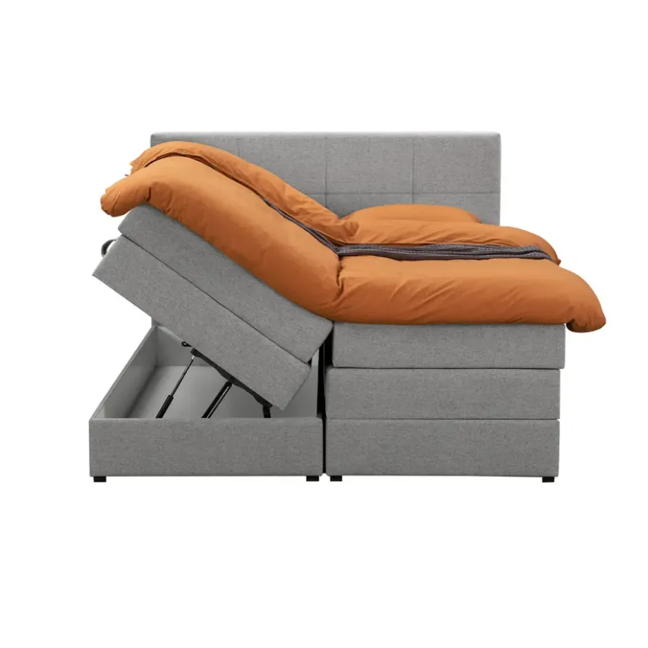 Boxspring met opbergruimte Liv geblokt - lichtgrijs - 160x200 cm