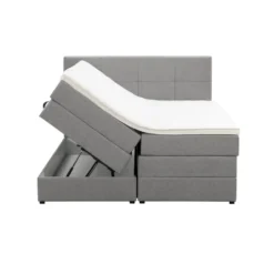 Boxspring met opbergruimte Liv geblokt - lichtgrijs - 160x200 cm
