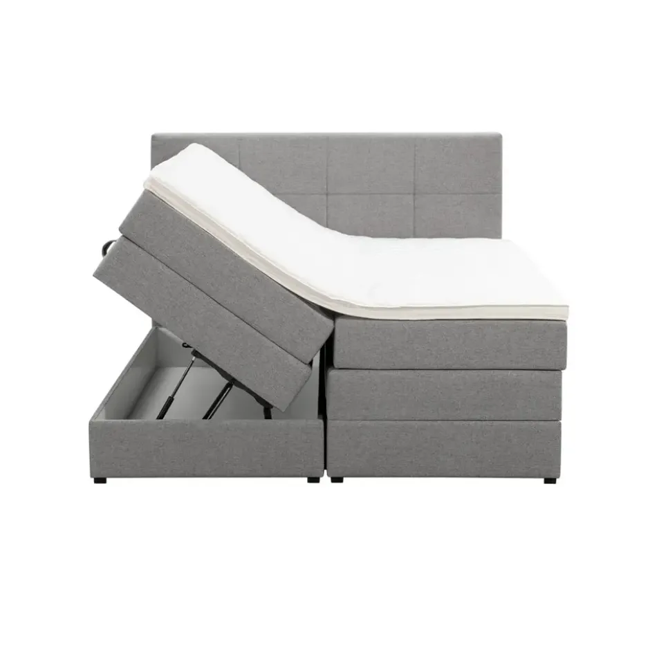 Boxspring met opbergruimte Liv geblokt - lichtgrijs - 160x200 cm
