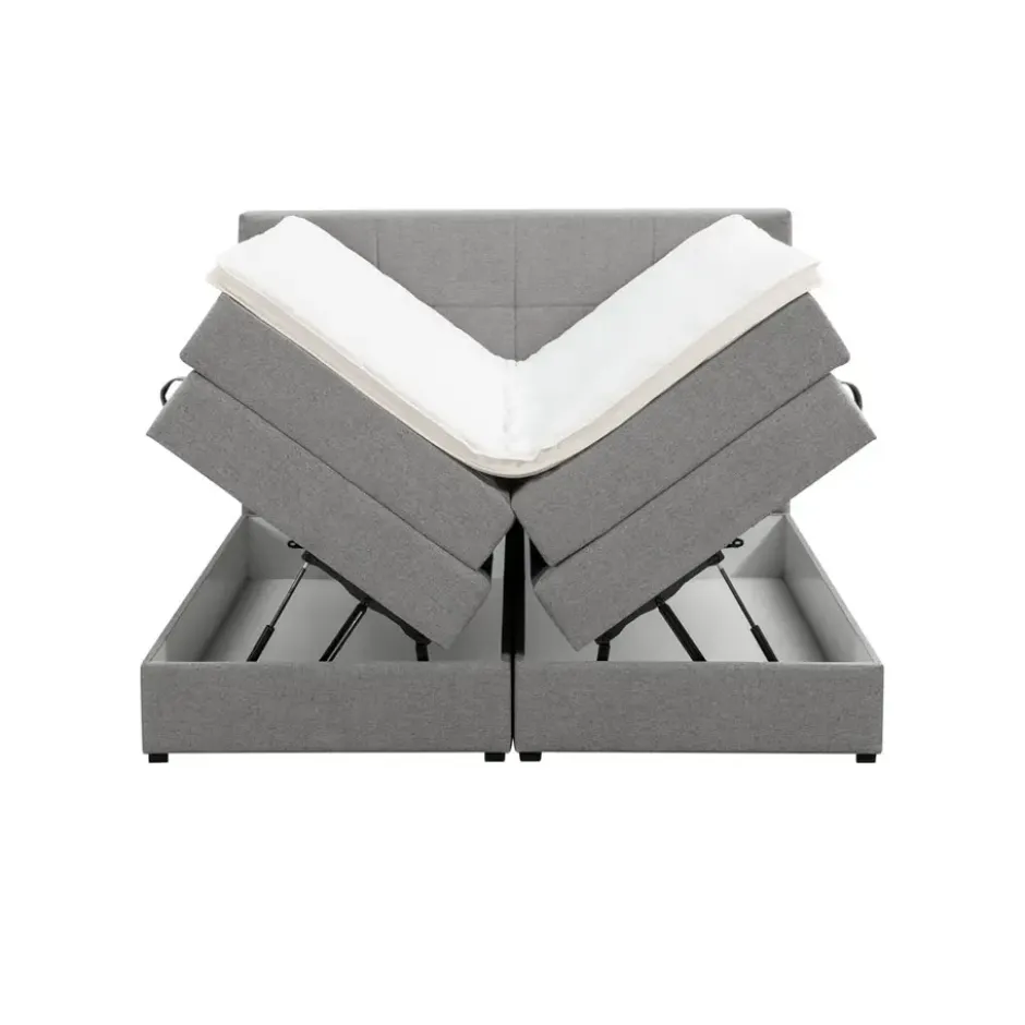 Boxspring met opbergruimte Liv geblokt - lichtgrijs - 160x200 cm