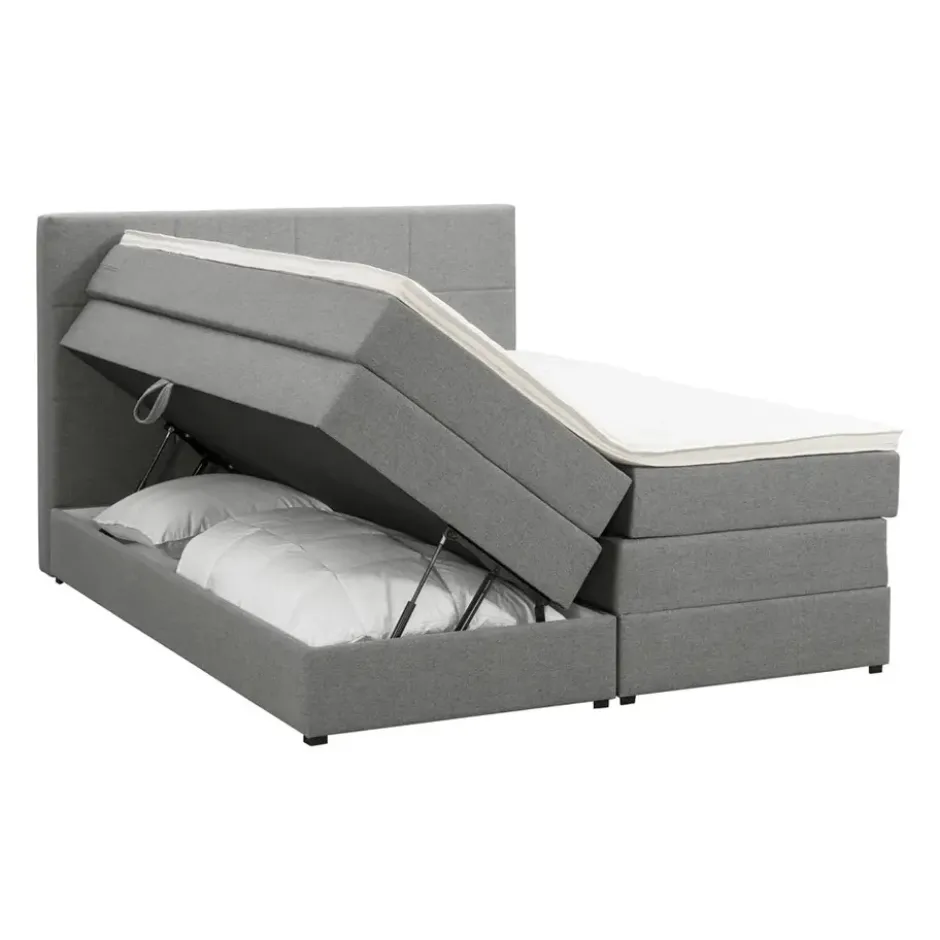 Boxspring met opbergruimte Liv geblokt - lichtgrijs - 160x200 cm