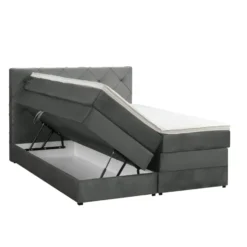 Boxspring met opbergruimte Liv geruit - grijs - 140x200 cm