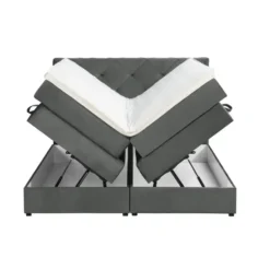 Boxspring met opbergruimte Liv geruit - grijs - 140x200 cm