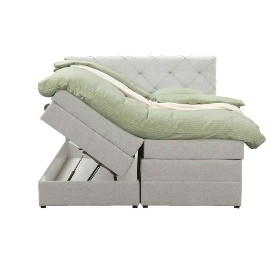 Boxspring met opbergruimte Liv geruit - ecru - 180x200 cm
