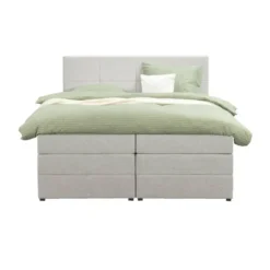Boxspring met opbergruimte Liv geblokt - ecru - 140x200 cm