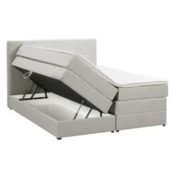 Boxspring met opbergruimte Liv geblokt - ecru - 140x200 cm