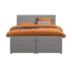 Boxspring met opbergruimte Liv geblokt - lichtgrijs - 140x200 cm
