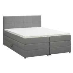 Boxspring met opbergruimte Liv geblokt - lichtgrijs - 140x200 cm