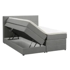 Boxspring met opbergruimte Liv geblokt - lichtgrijs - 140x200 cm