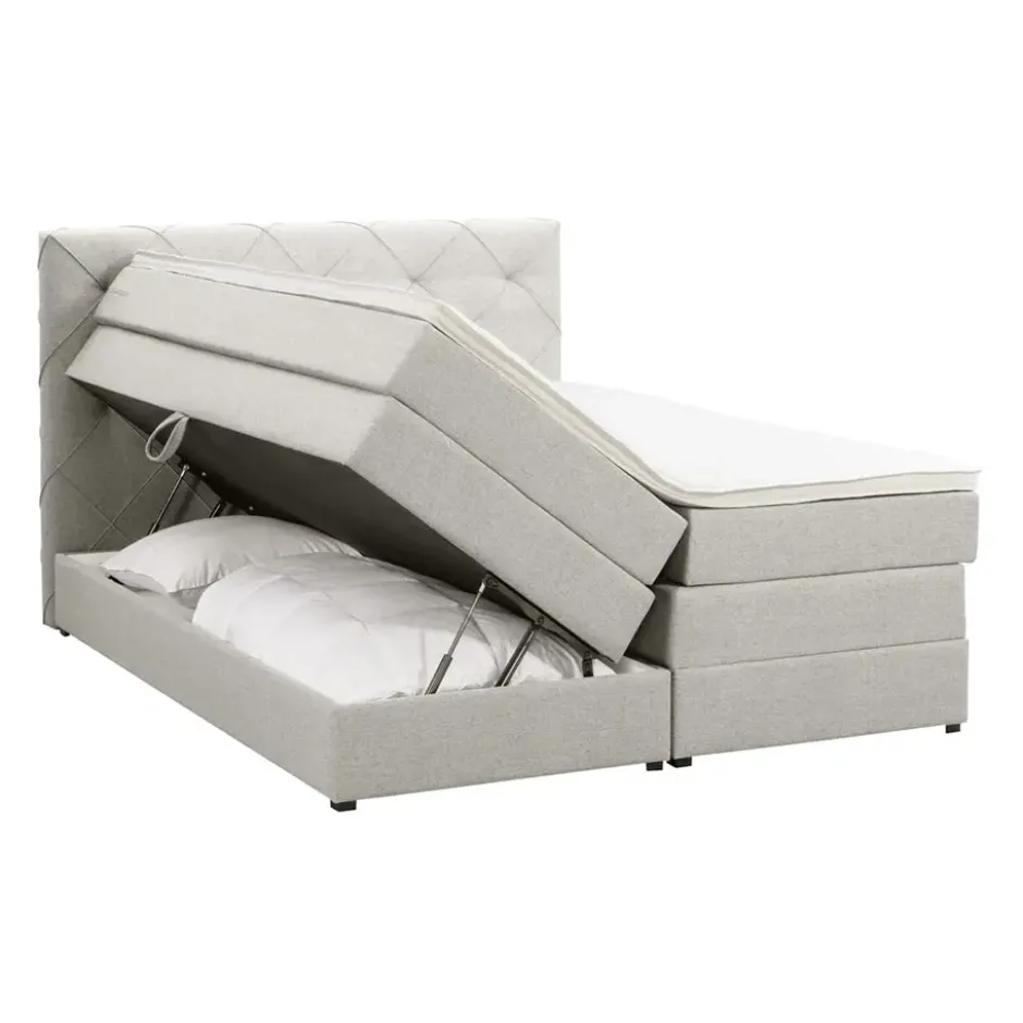 Boxspring met opbergruimte Liv geruit - ecru - 160x200 cm