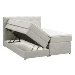 Boxspring met opbergruimte Liv geruit - ecru - 160x200 cm