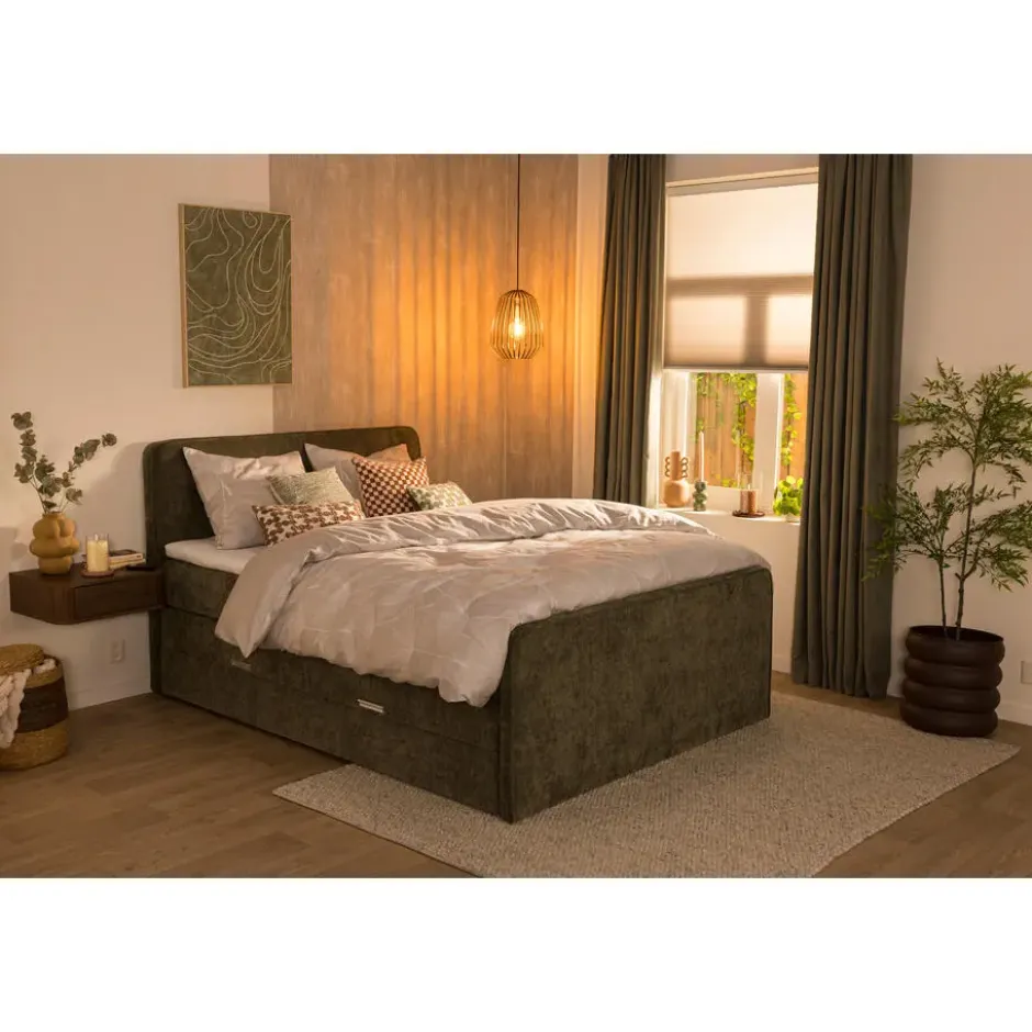 Boxspring met opbergruimte Mori - vergrijsd groen - 180x200 cm
