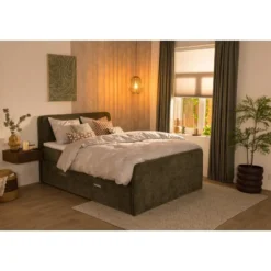 Boxspring met opbergruimte Mori - vergrijsd groen - 160x200 cm