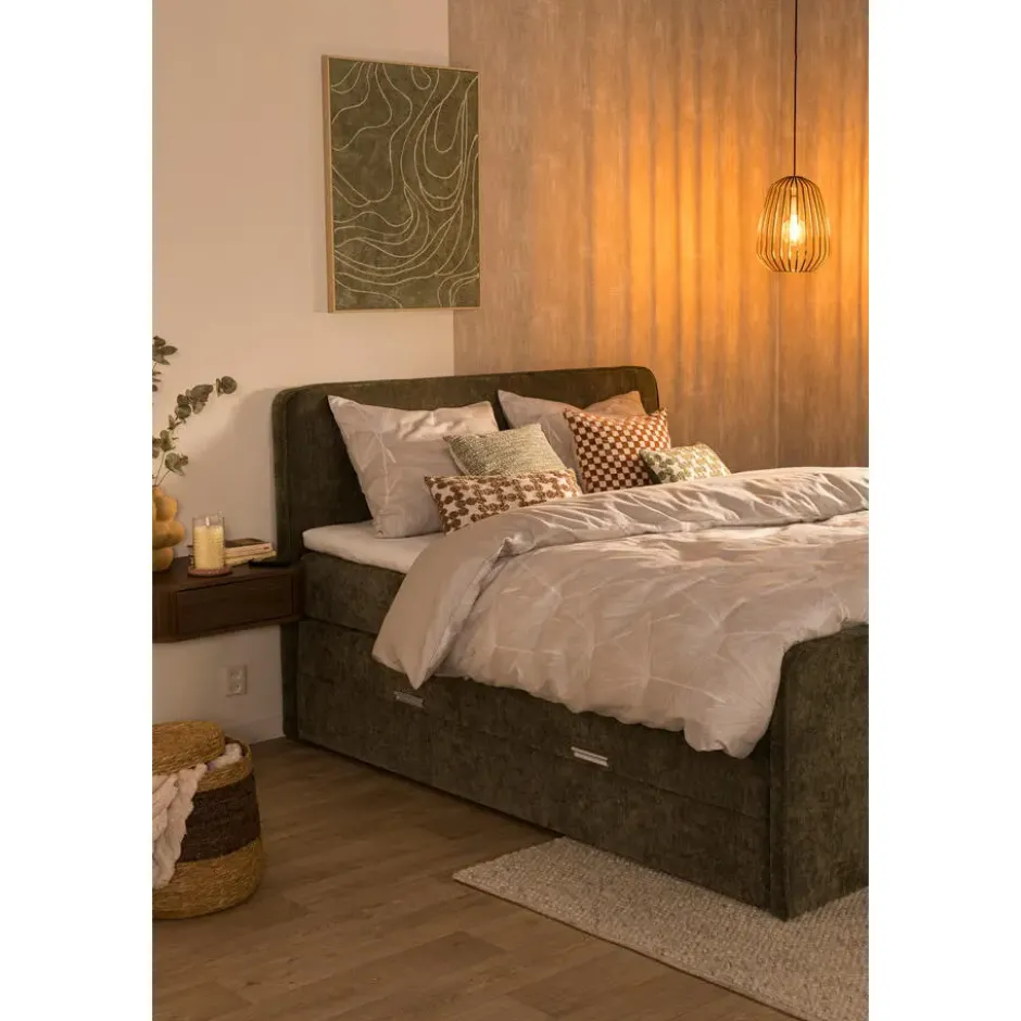 Boxspring met opbergruimte Mori - vergrijsd groen - 160x200 cm