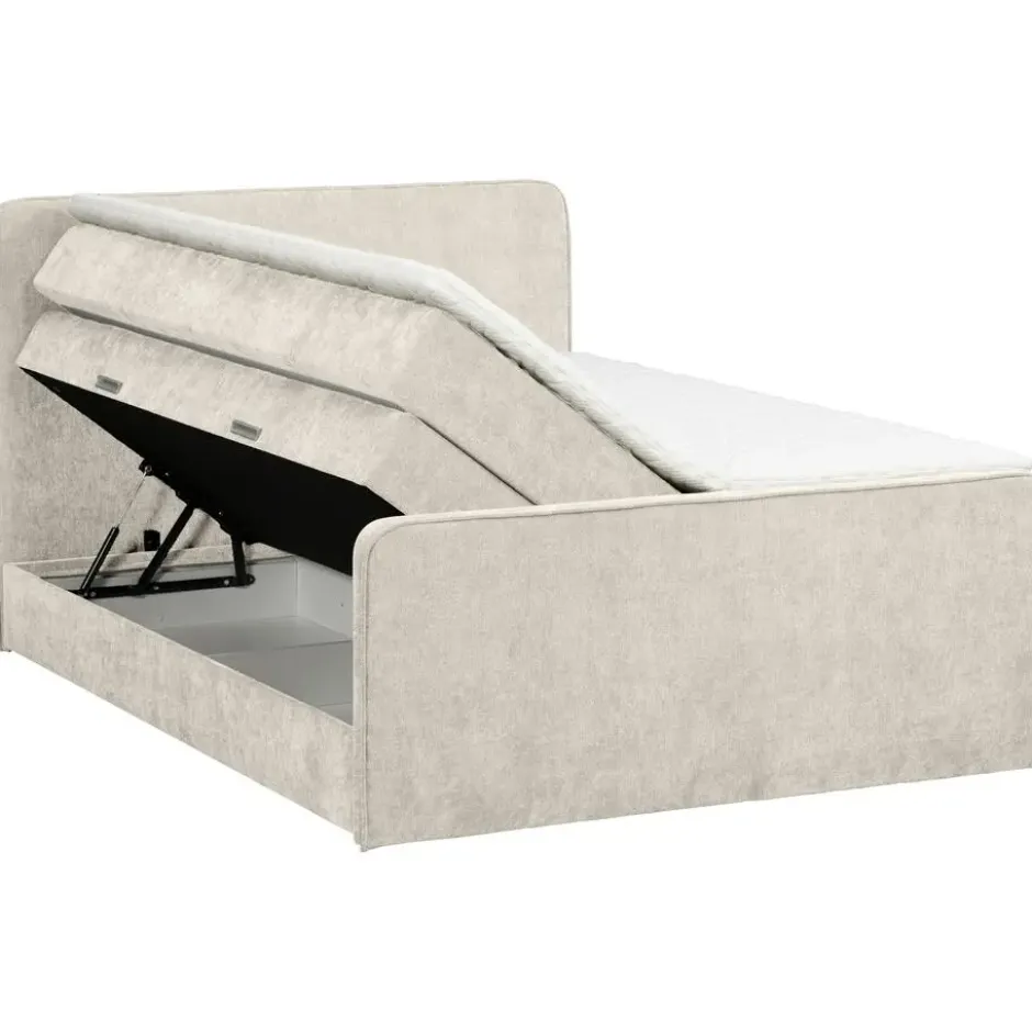 Boxspring met opbergruimte Mori - lichtgrijs - 140x200 cm