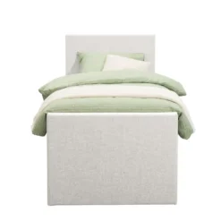 Boxspring met voetbord Liv egaal - ecru - 90x200 cm - slanke poot