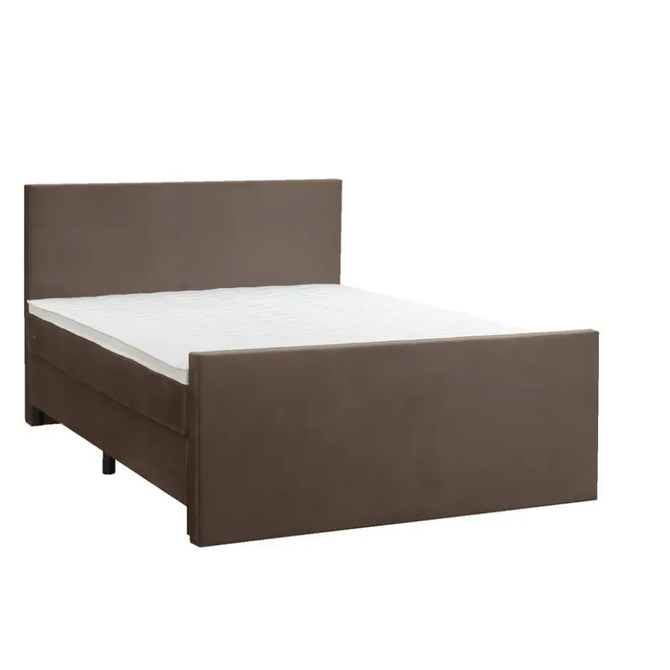 Boxspring met voetbord Liv egaal - bruin - 160x200 cm - ronde poot