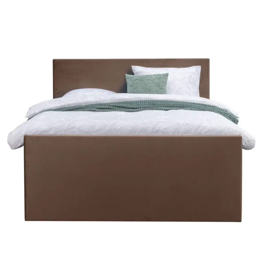 Boxspring met voetbord Liv egaal - bruin - 160x200 cm - ronde poot