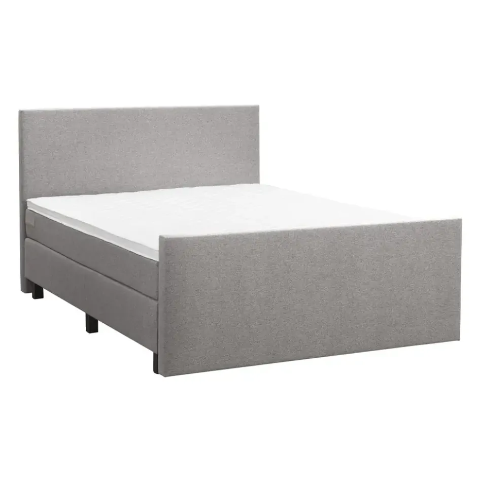 Boxspring met voetbord Liv egaal - lichtgrijs - 140x200 cm - vierkante poot