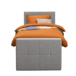 Boxspring met voetbord Liv geblokt - lichtgrijs - 90x200 cm - ronde poot