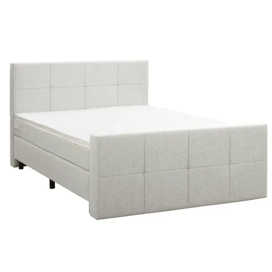 Boxspring met voetbord Liv geblokt - ecru - 140x200 cm - ronde poot