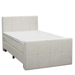 Boxspring met voetbord Liv geblokt - ecru - 120x200 cm - ronde poot