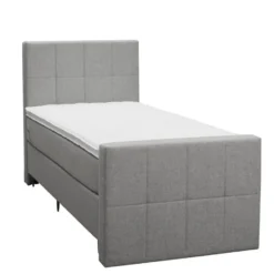 Boxspring met voetbord Liv geblokt - lichtgrijs - 90x200 cm - slanke poot