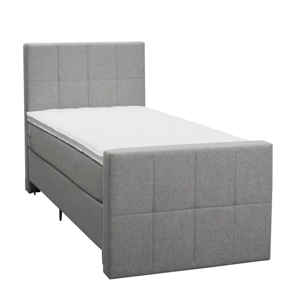 Boxspring met voetbord Liv geblokt - lichtgrijs - 90x200 cm - slanke poot