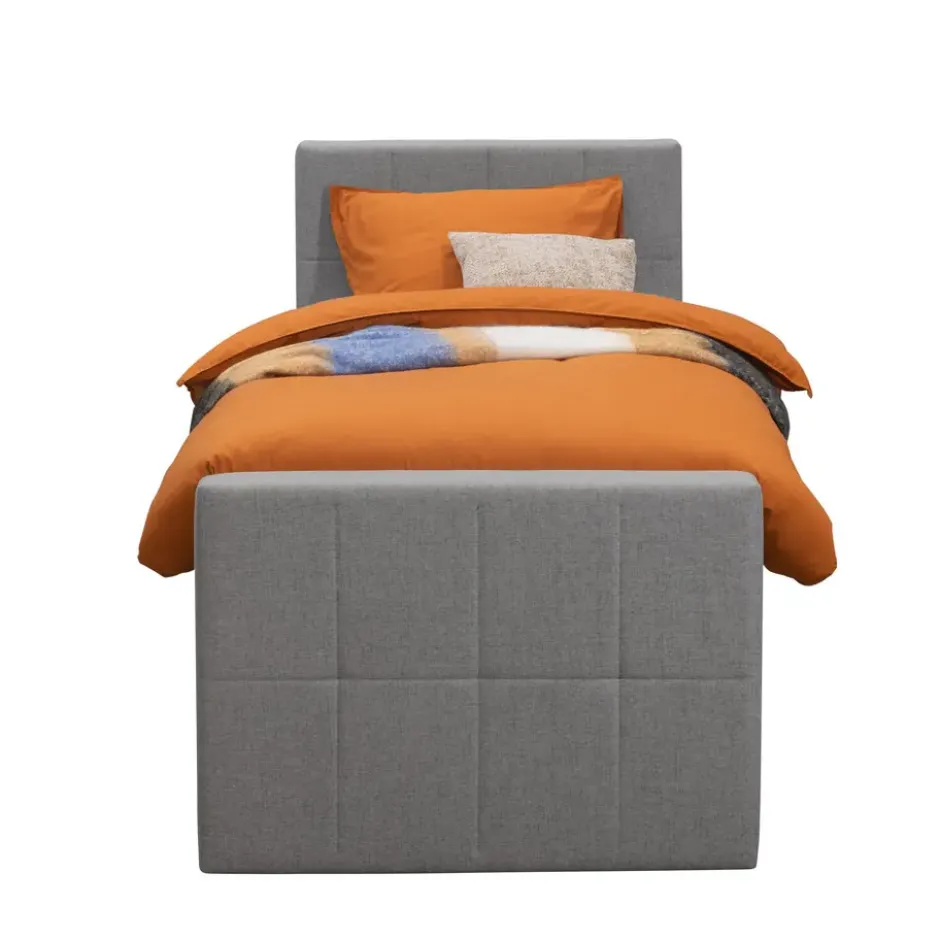 Boxspring met voetbord Liv geblokt - lichtgrijs - 90x200 cm - vierkante poot