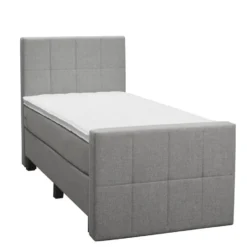 Boxspring met voetbord Liv geblokt - lichtgrijs - 90x200 cm - vierkante poot