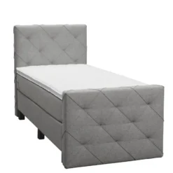 Boxspring met voetbord Liv geruit - lichtgrijs - 90x200 cm - vierkante poot