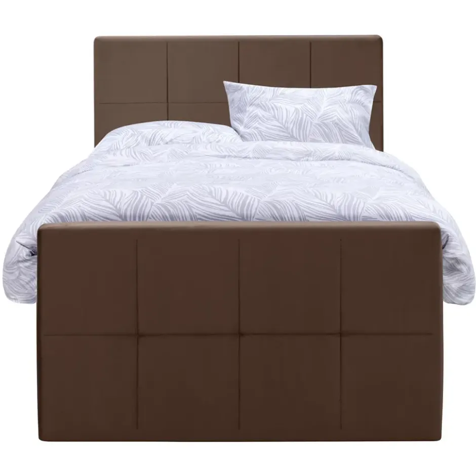 Boxspring met voetbord Liv geblokt - bruin - 120x200 cm - vierkante poot