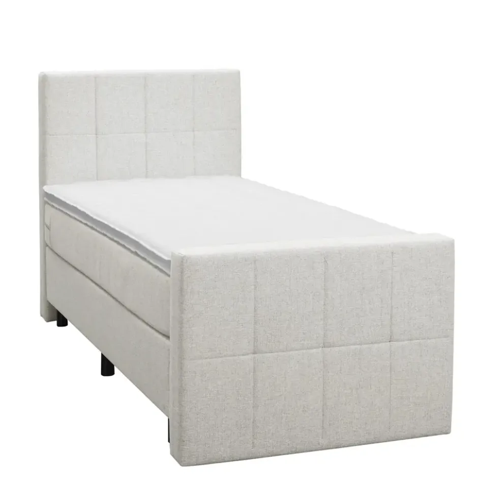 Boxspring met voetbord Liv geblokt - ecru - 90x200 cm - ronde poot