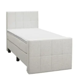 Boxspring met voetbord Liv geblokt - ecru - 90x200 cm - vierkante poot
