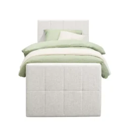 Boxspring met voetbord Liv geblokt - ecru - 90x200 cm - vierkante poot