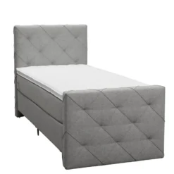 Boxspring met voetbord Liv geruit - lichtgrijs - 90x200 cm - slanke poot