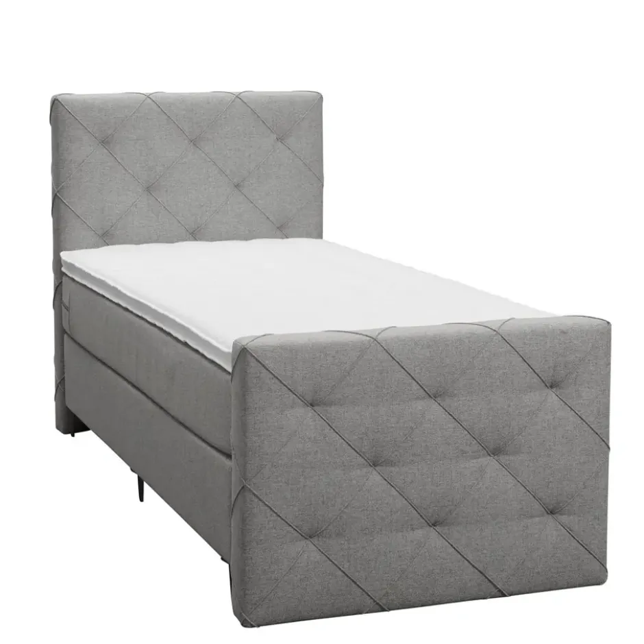 Boxspring met voetbord Liv geruit - lichtgrijs - 90x200 cm - slanke poot