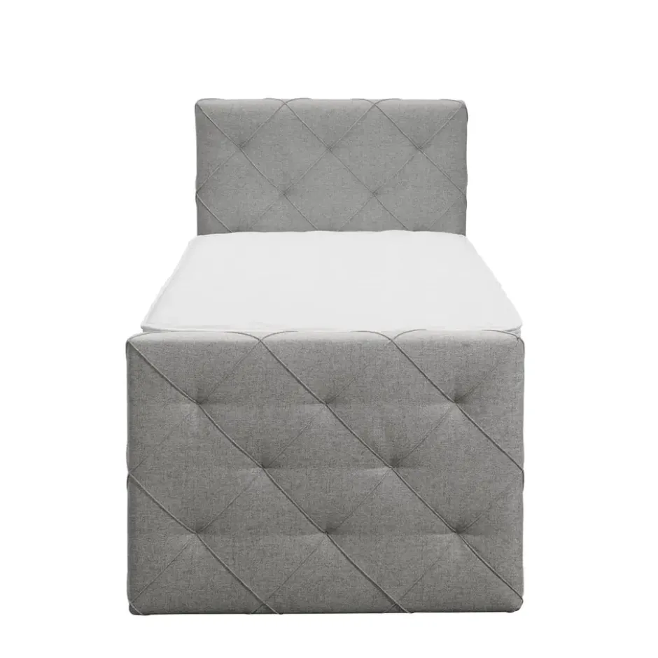 Boxspring met voetbord Liv geruit - lichtgrijs - 90x200 cm - slanke poot