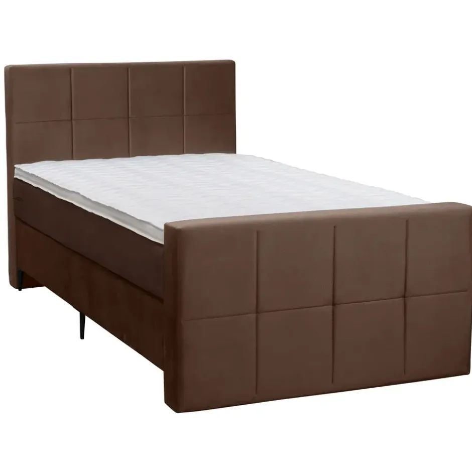 Boxspring met voetbord Liv geblokt - bruin - 120x200 cm - slanke poot