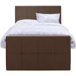 Boxspring met voetbord Liv geblokt - bruin - 120x200 cm - slanke poot