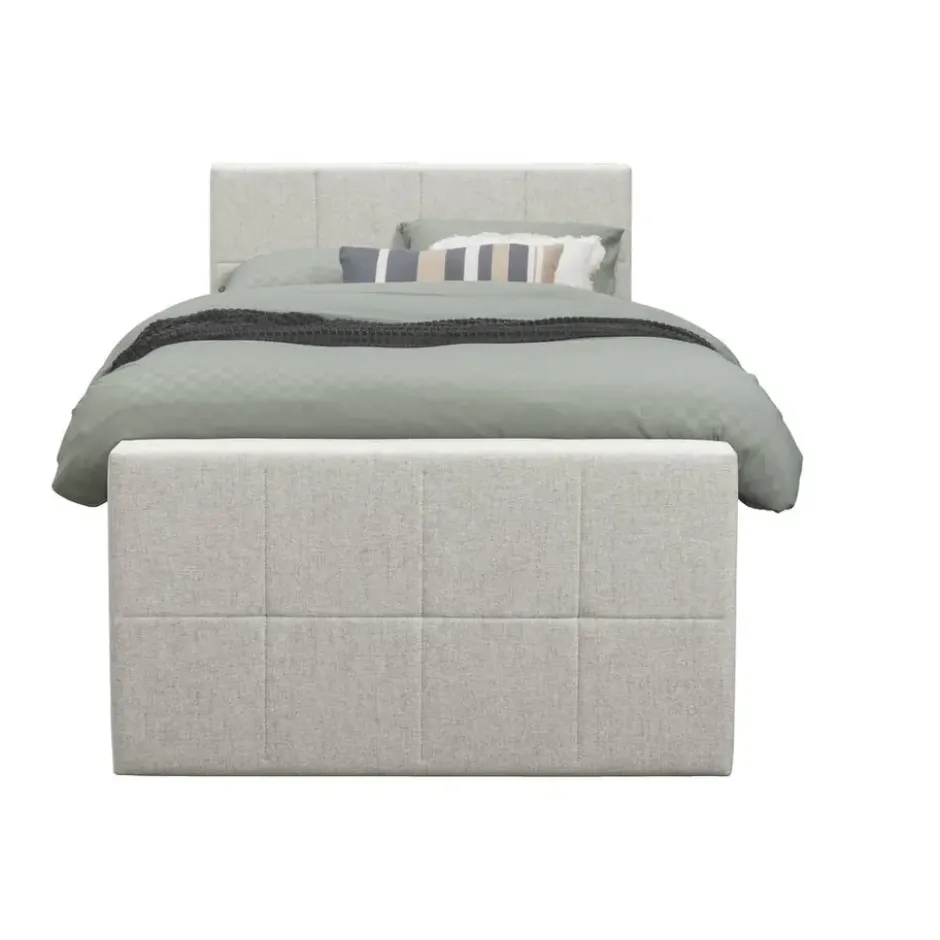 Boxspring met voetbord Liv geblokt - ecru - 120x200 cm - slanke poot