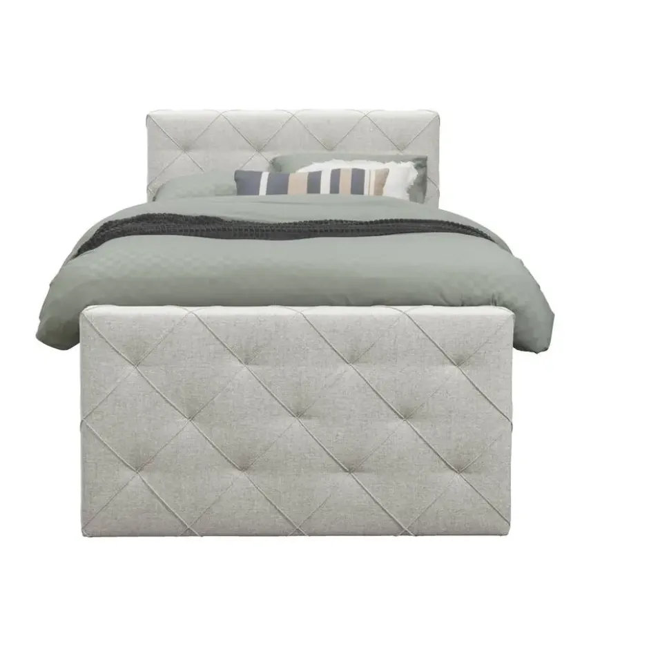 Boxspring met voetbord Liv geruit - ecru - 120x200 cm - ronde poot