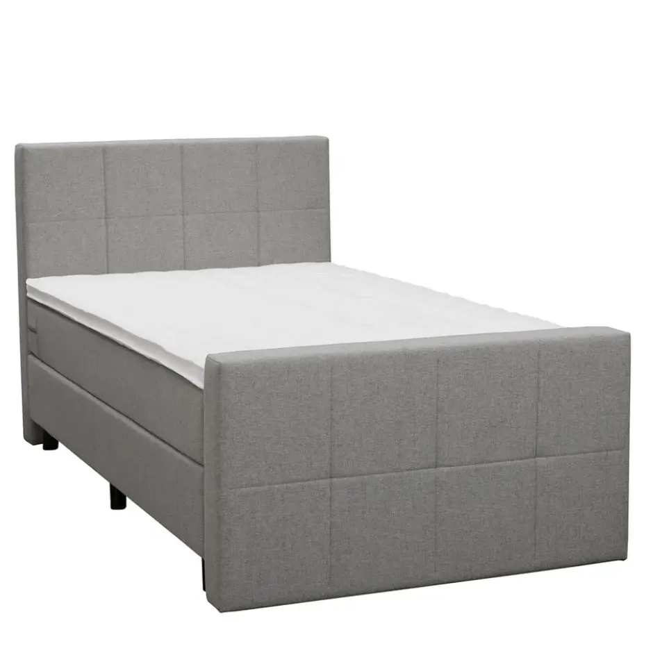 Boxspring met voetbord Liv geblokt - lichtgrijs - 120x200 cm - ronde poot