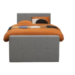 Boxspring met voetbord Liv geblokt - lichtgrijs - 120x200 cm - ronde poot