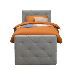 Boxspring met voetbord Liv geruit - lichtgrijs - 90x200 cm - ronde poot